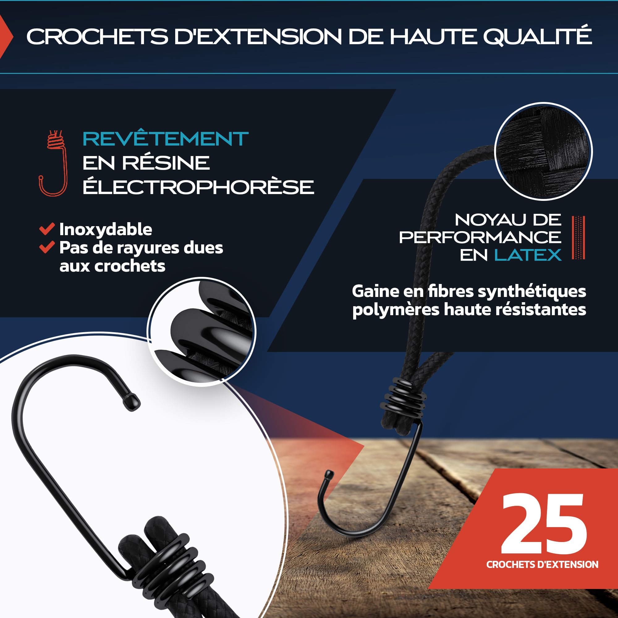 WMZOBH Lot De 50 Tendeurs élastiques Avec Crochets – 25,4 Cm Avec Crochets – Crochets De Bâche Courts – Petite Corde élastique (blanc