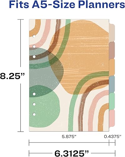 Miniatura 10 de Avery Divisores de agenda para planificadores A5, juego de 6 pestañas, diseño retro geo, 1 juego (25447)