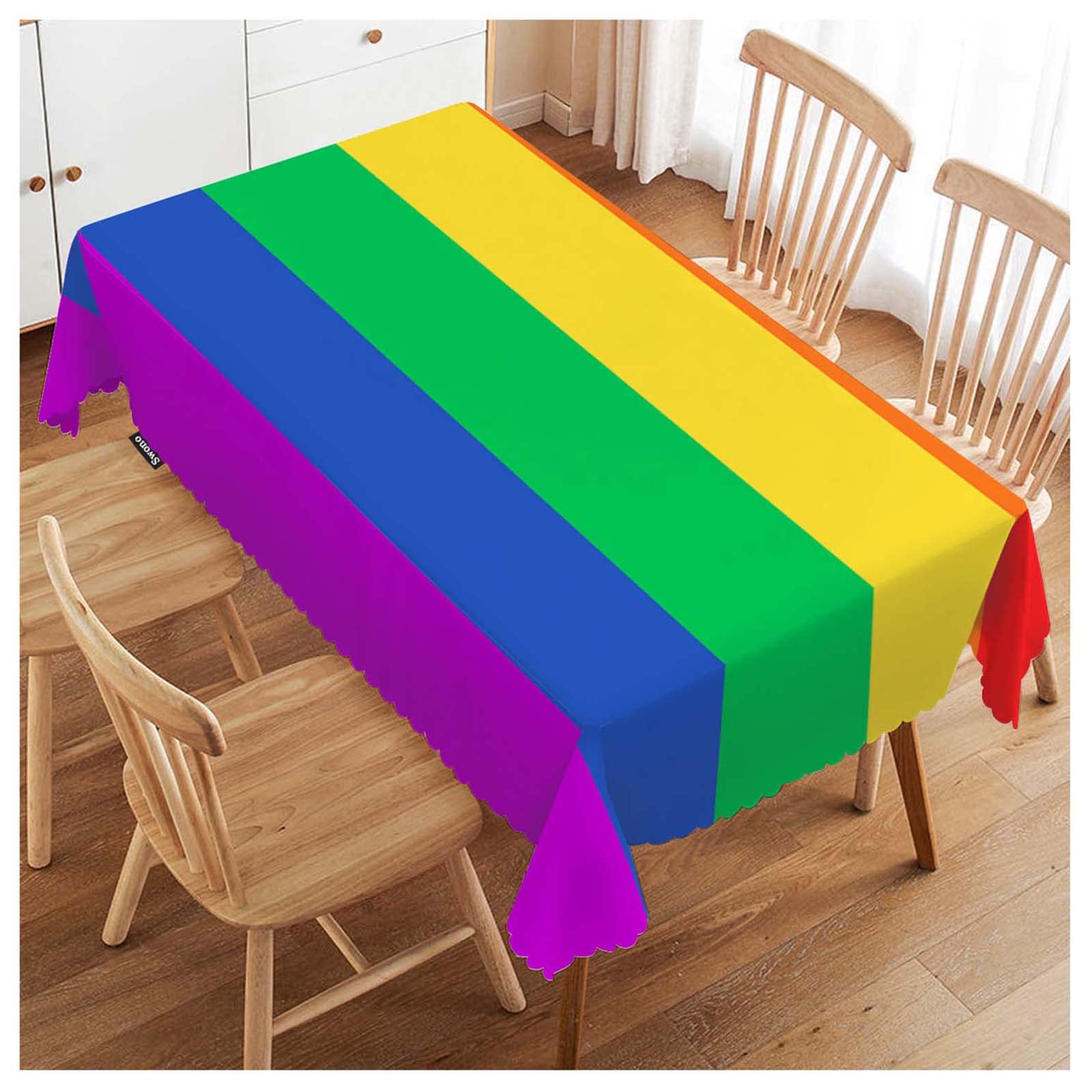 FJQWKLF Tablecloth 52"X70" Rainbow Flag, Gay and LGBT Rainbow Flag Rectangle Table Cover Anti-Oil Tablecloth for Dining Tables, Parties, Wedding and Banquet Decoration