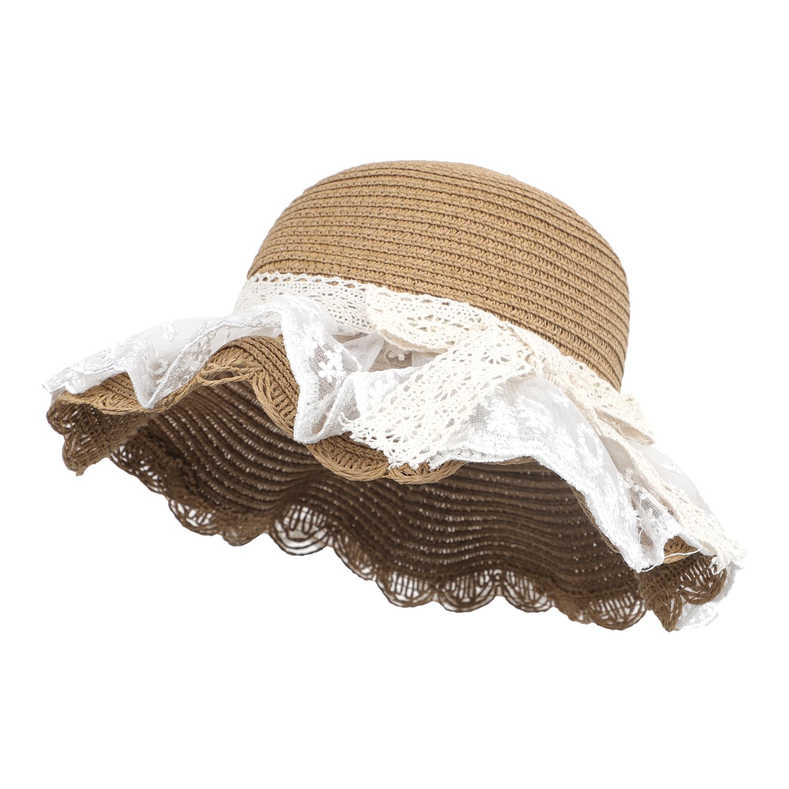 OhMill Chapeau de Paille Enfant Chapeau de Soleil avec Dentelle Capeline Fille Chapeau de Plage Chapeau d'Été à Large Bord Anti-Solaire Respirant pour Enfants 2 à 6 Ans