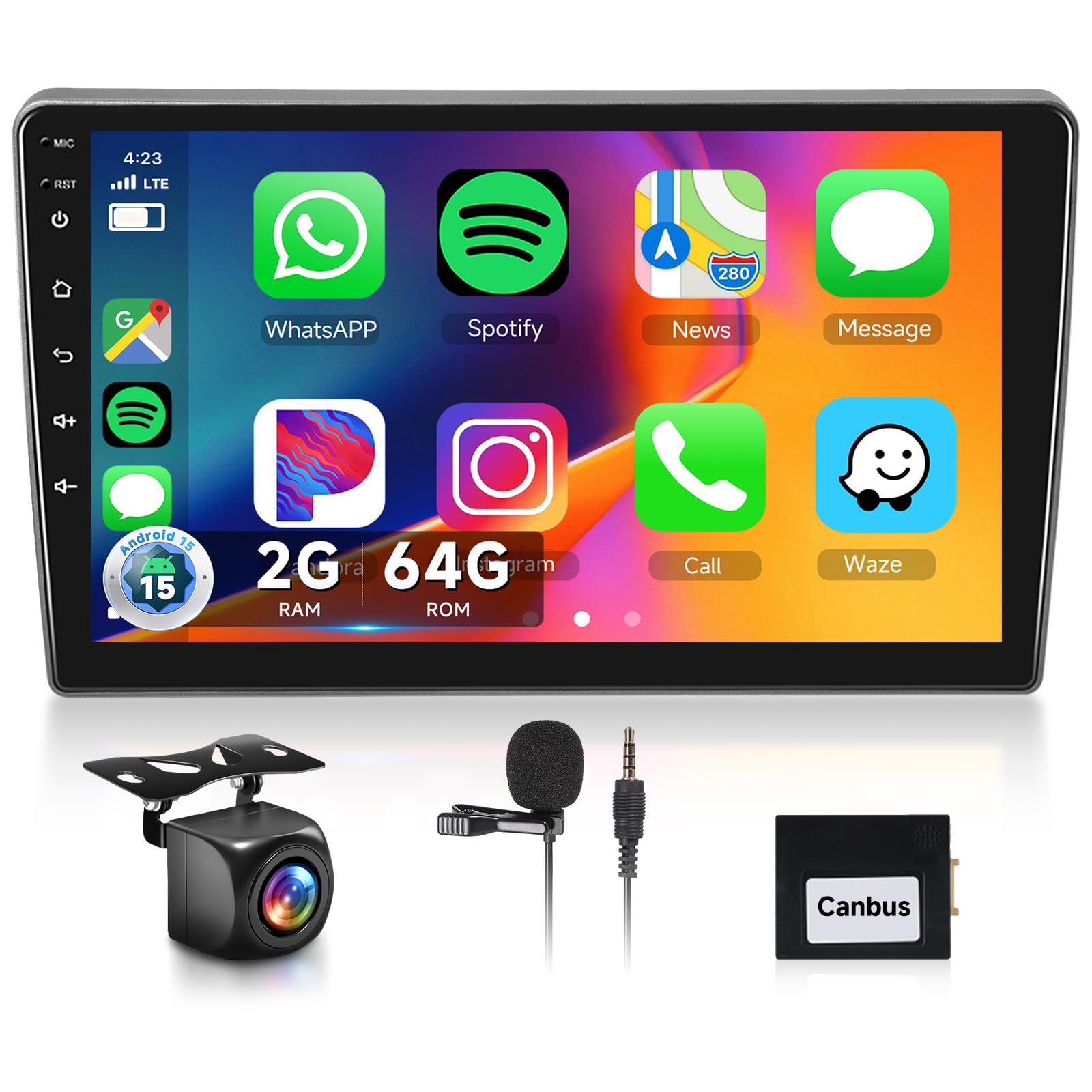 【2+64G】 Hodozzy Carplay Android Auto Autoradio pour Peugeot 407 2004-2011,9 Pouce Touchsreen Bluetooth Poste Radio Voiture avec GPS/WiFi/RDS/FM/USB+Camera de Recul