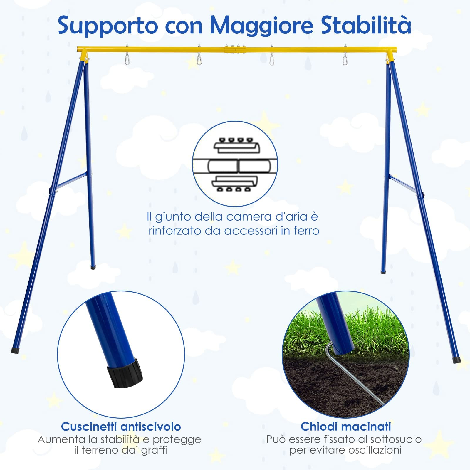 RELAX4LIFE Supporto per Telaio per Altalena a Forma di A, Carico Massimo 300 kg, in Ferro Resistente per Bambini e Adulti, Extra Large, Adatto per la Maggior Parte delle Altalene