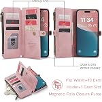 Defencase Wallet Case Compatible with iPhone 11 with RFID Blocking Card Holder for Women Men, Fashion PU Leahter Zipper Magnetic Button Flip Snap Phone Case Compatible with iPhone 11 6.1", Rose Pink