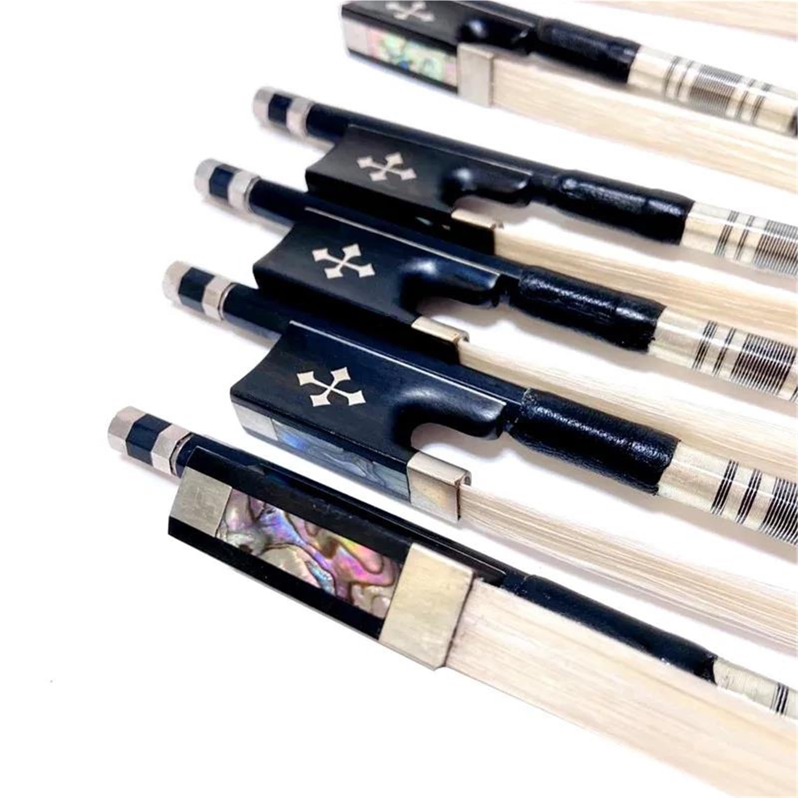 Arco Profesional De Violín 10 Uds Fuerte Profesional Negro Fibra De Carbono 4/4 3/4 1/2 1/4 Arco Violín Ébano Blanco Horesehair Cola Caballo(1-4)