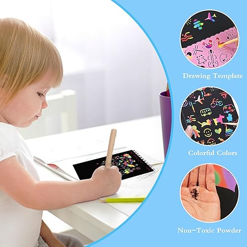 Miniatura 5 de OJYUDD Paquete de 24 cuadernos de manualidades para rascar, papeles de arte para rascar arcoíris para niños, bloc de dibujo para manualidades,