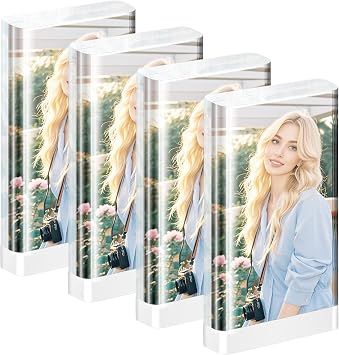 Chivalral 2x3 Inch Small Acrylic Picture Frame, Magnetic Mini Photo Holder for WalletSize Prints, Freestanding Desktop Display 4 Pack, Vertical