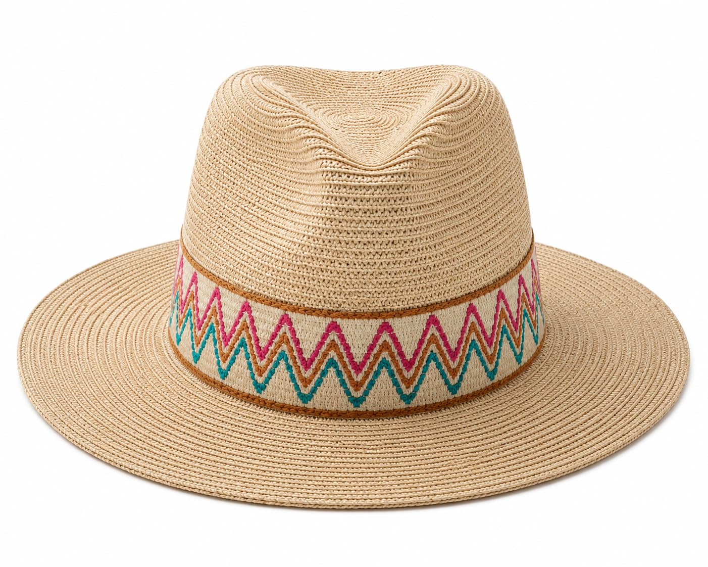 Vintage Straw Panama Jazz with Cross-Stitched Band Beach Hats for Women-image-4