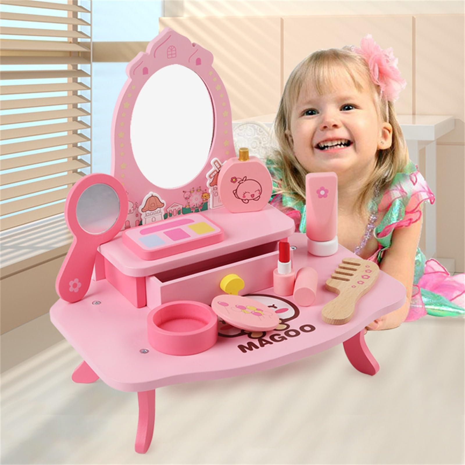 Amazon.co.jp: 子供 ドレッサー おもちゃ 子供用木製化粧台セット 2 3