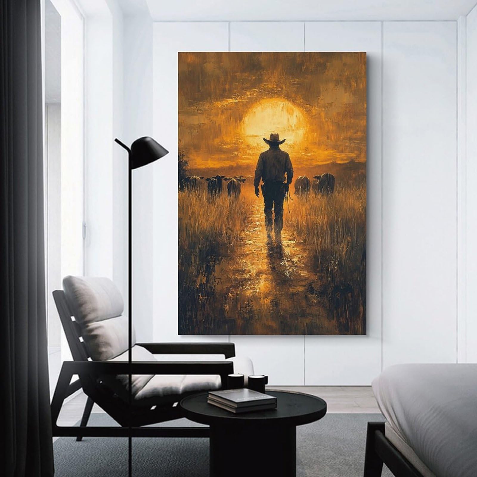 Junmoney Unframe-Style-10 Canvas Art Print Cowboy At Sunset, 12X18inch(30X45cm), For Contemporary Homes, Apartments Or Offices, Decorative Canvas Decor For Home Updates