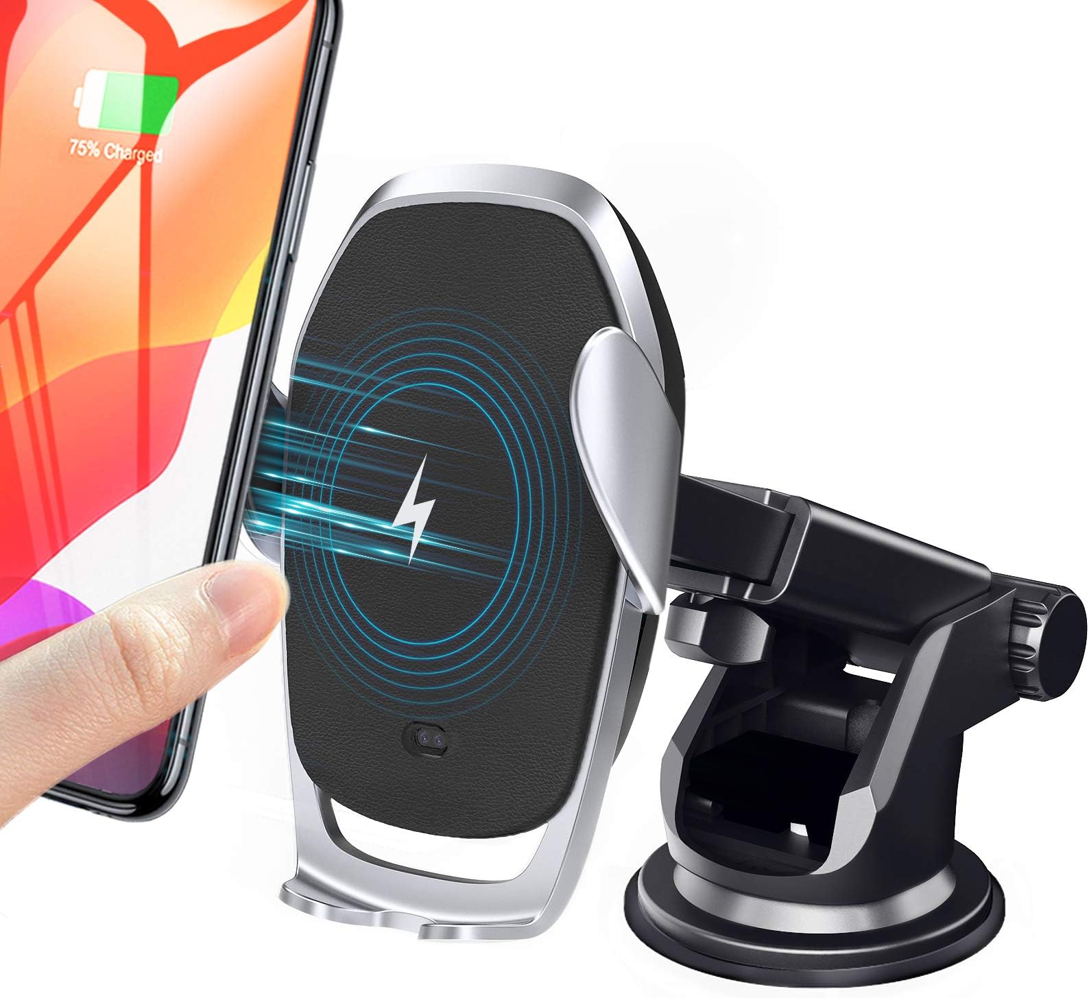 Moskee Wireless Car Charger Mount,Automatic Clamping,Qi 10W 7.5W Fast Charging,Air Vent Phone Holder Compatible with iPhone 11 11 Pro Max Xs MAX XS XR X, Miyababy Samsung Galaxy (Black)