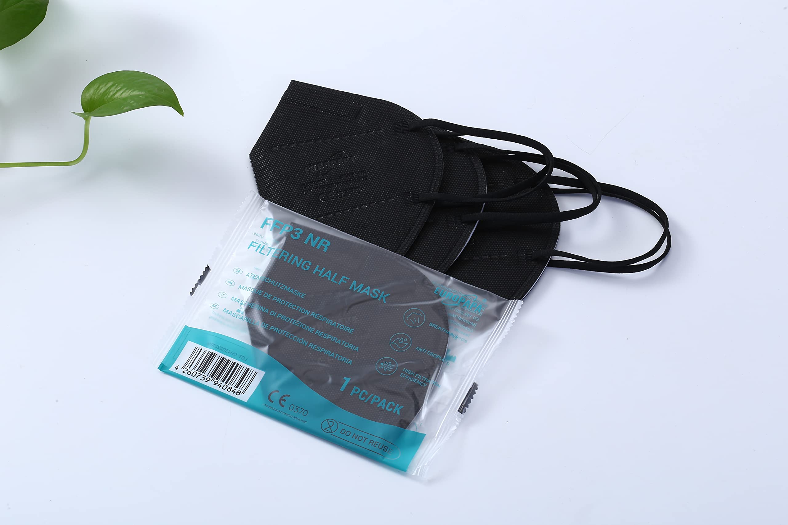 EUROPAPA® 20x Masques Noirs FFP3 Masque Respiratoire Masques Anti-PoussiÈRe 5 Couches HygiÉNique Corps EmballÉ Individuellement CertifiÉ EN149:2001+A1:2009 Masque Facial EU2016/425