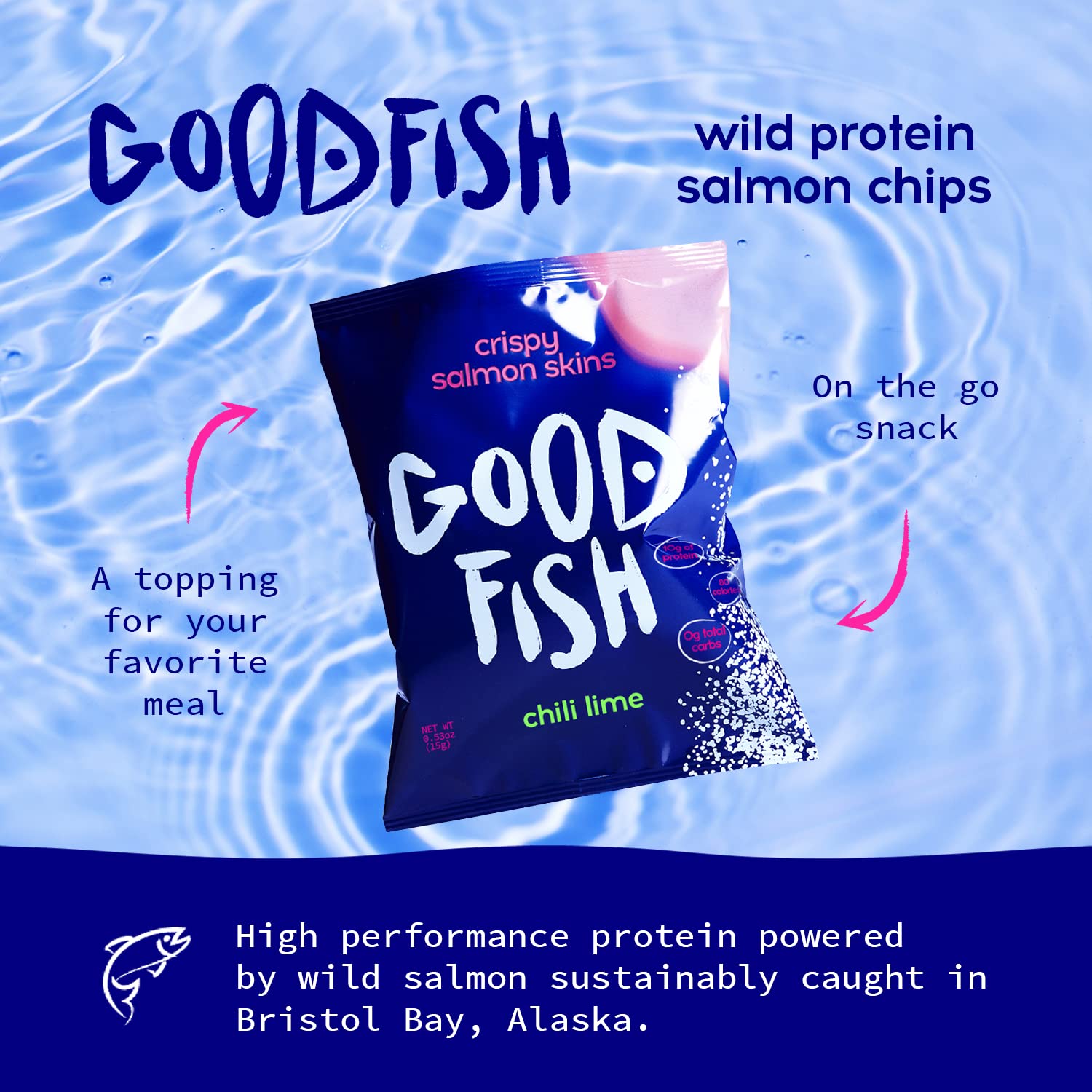 Crispy Salmon Skin Chips by GOODFISH Chili Lime, 8Pack WildCaught