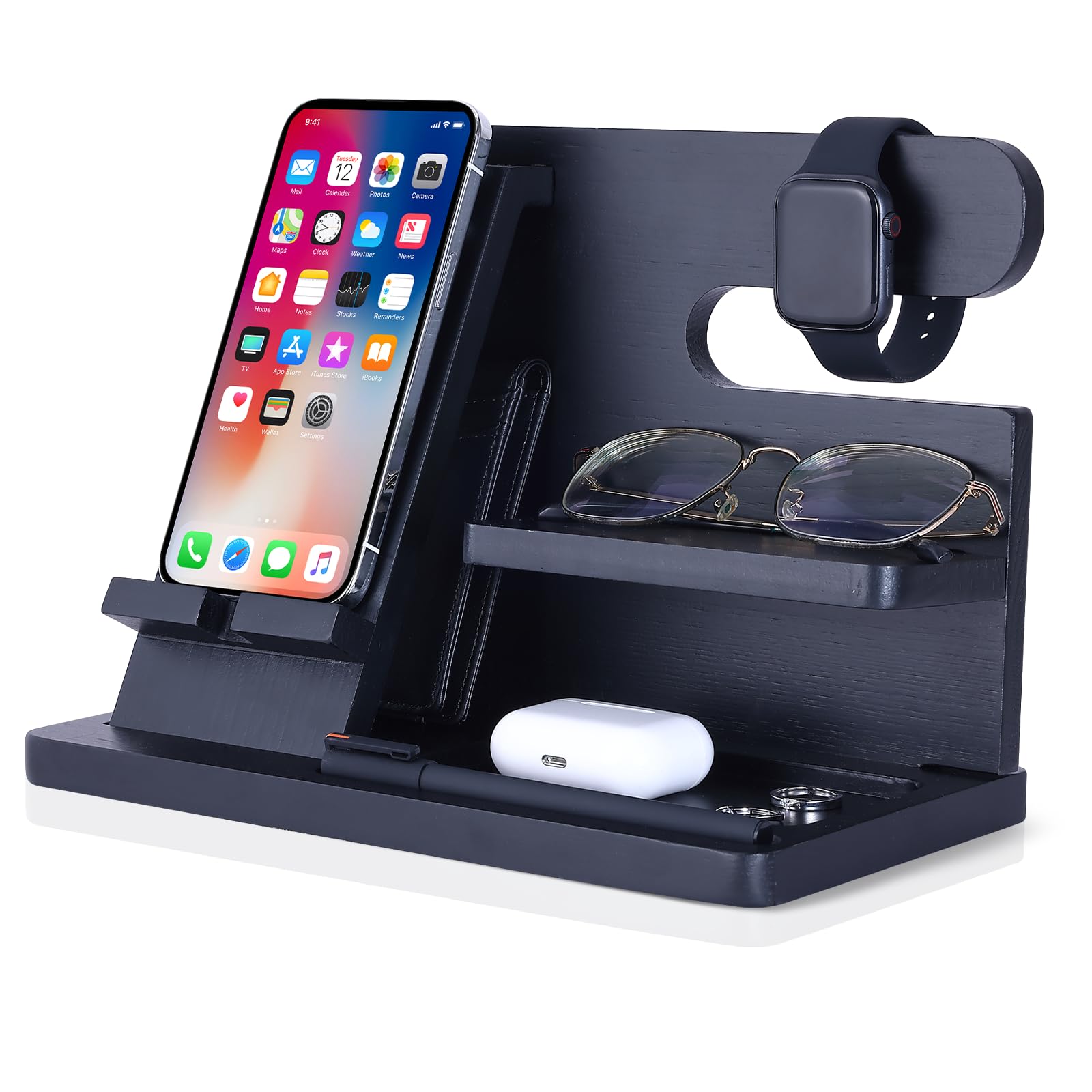 Night Stand Organizer, Wood Phone Docking Station for Men, Phone Nightstand Organizer Sattion, Dad Birthday