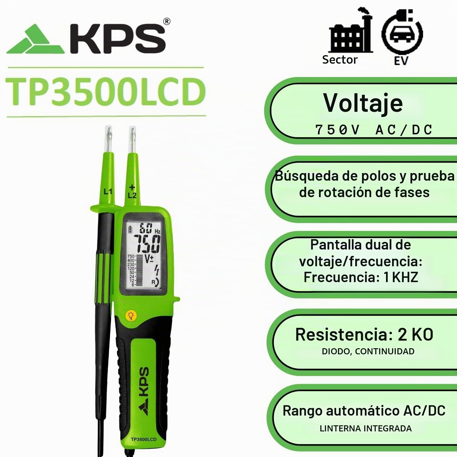 KPS Kit Comprobador de Tensión LCD y Detector Sin Contacto