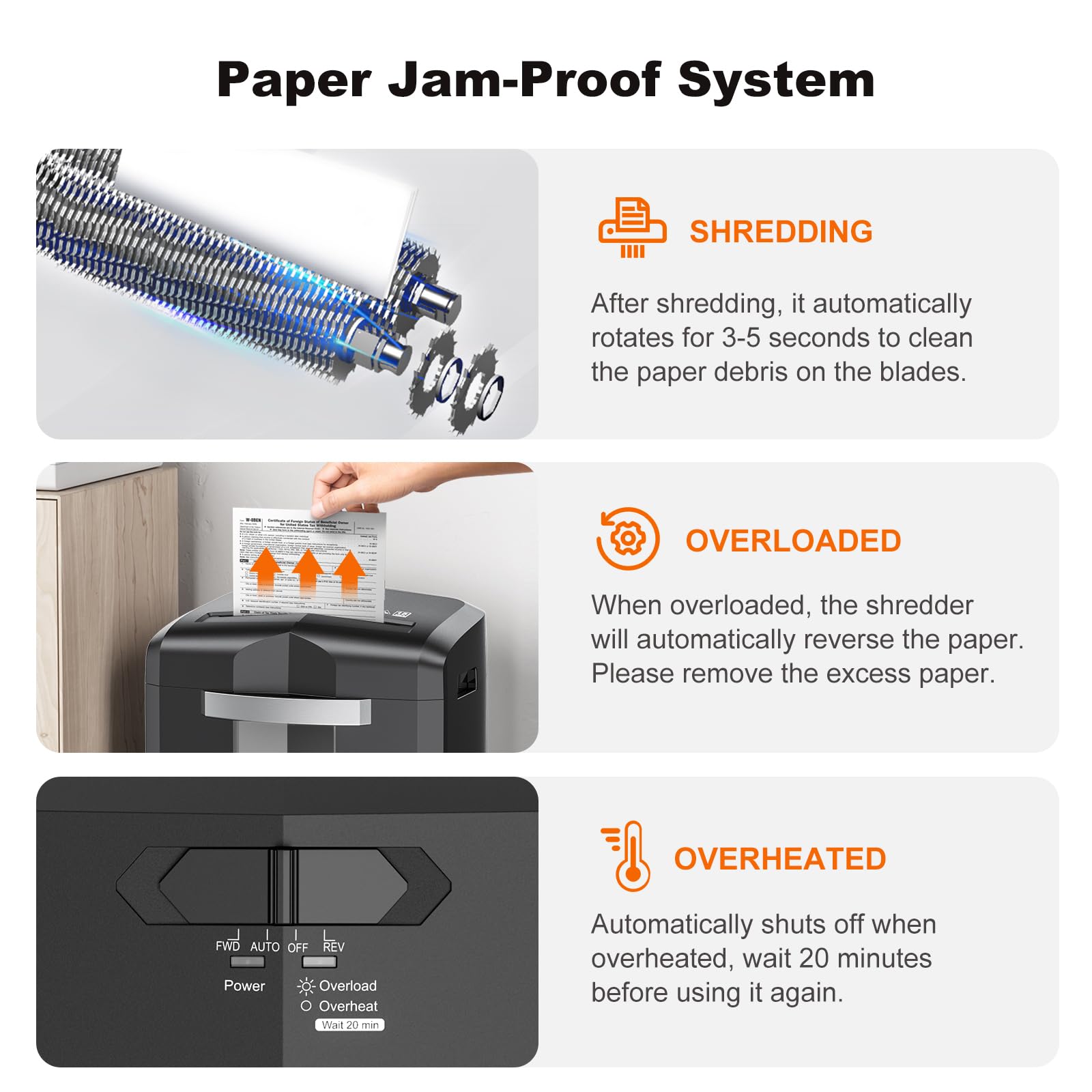Bonsaii trituradora de Papel de 15 Hojas, destructora de Papel P4, Puede triturar CD, Tarjetas de crédito y Grapas, prevención de Atascos de Papel, un contenedor de 20L y Ruedas con Frenos(C267-A)