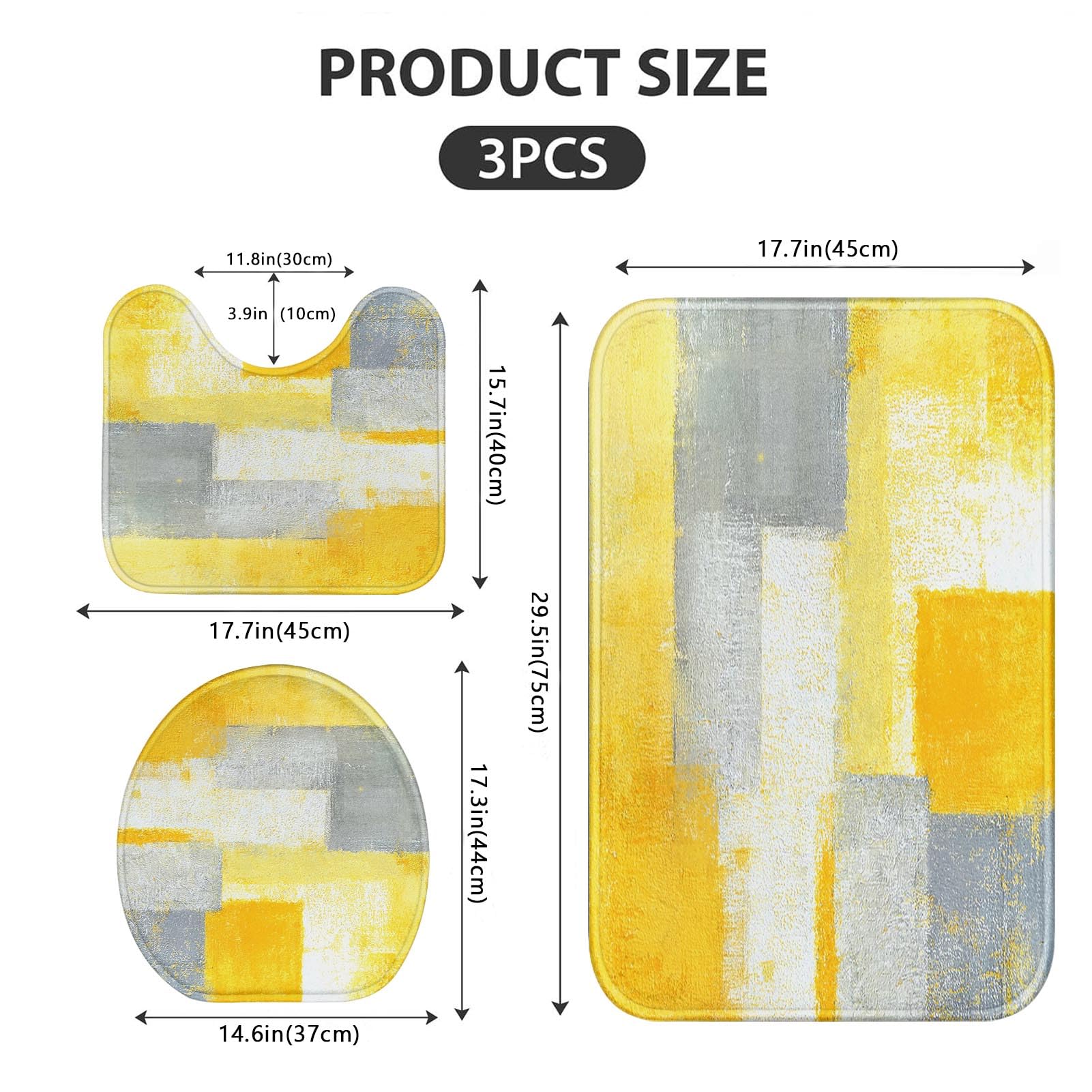 ArtSocket Lot de 3 tapis de salle de bain antidérapants en microfibre et mousse à mémoire de forme lavable en machine Jaune/gris