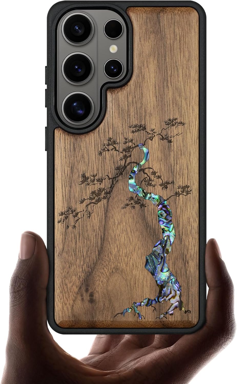 Carveit Magnetic Wooden Case for Samsung Galaxy S26 Ultra Case, Wood Artisan Engraved & Handmade Shell Inlaid, Compatible with MagSafe Wireless Chargers (Majestic Pine Tree) Walnut