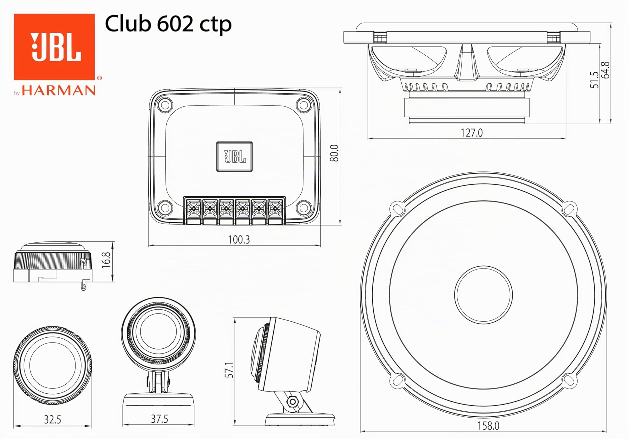 JBL Club 602C Altavoces Componentes 2 Vías 16,5cm (6.5") 210W - Sistema Audio Coche Woofer + Tweeter Seda - Impedancia 3 Ohmios Alta Sensibilidad - Kit Montaje Crossover Ajustable - Negro