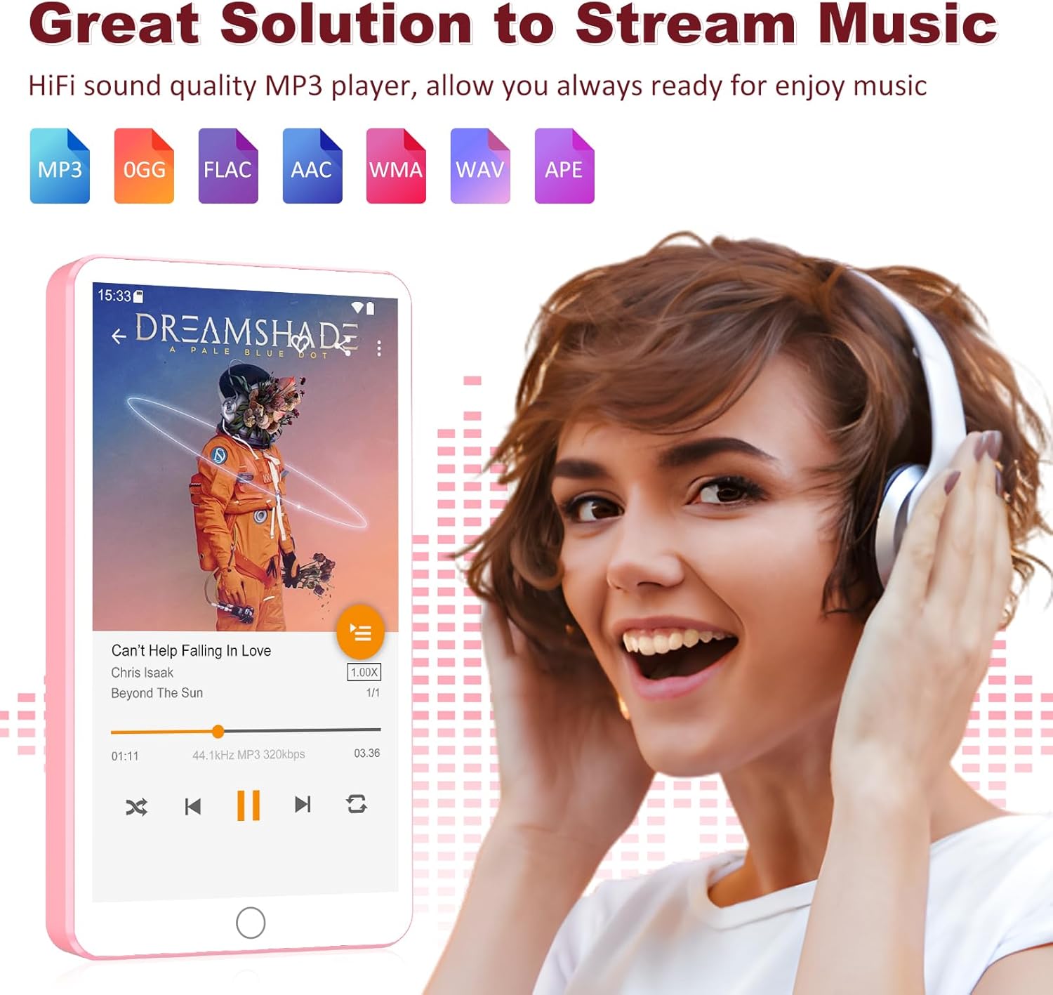 144GB MP3 Player with Bluetooth WiFi, Android 13 OS MP3 MP4 Players with 4" Touchscreen and Speaker, Spotify Music Players with Audible, FM Radio, Amazon Music, Play Store (Pink) - Image 3