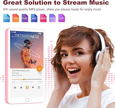 144GB MP3 Player with Bluetooth and WiFi, Android 13 MP3 MP4 Players with 4 Touchscreen and Speaker, MP3 Music Players with Spotify, Audible, Amazon Music, Play Store (Pink)