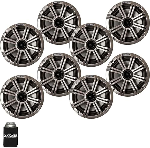 KICKER Altavoces marinos plateados de 6.5" (cantidad 8) 4 pares de altavoces de repuesto OEM