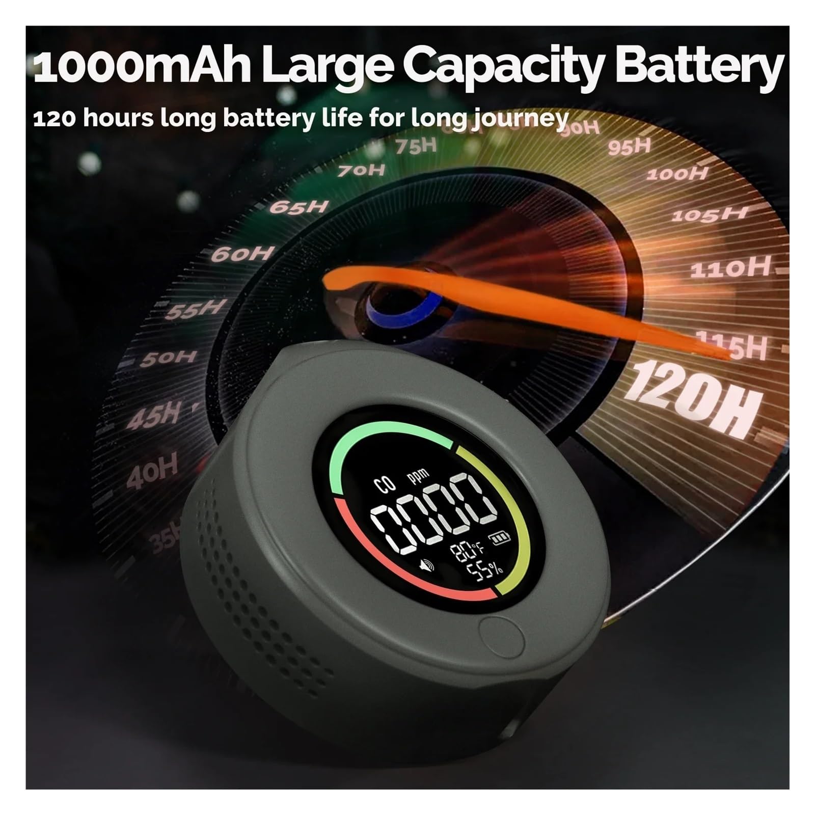Détecteur de gaz, Mini détecteur de monoxyde Carbone Voyage 3 en 1, Portable, température/humidité/CO2, avec Aspiration magnétique(Orange Sensor)