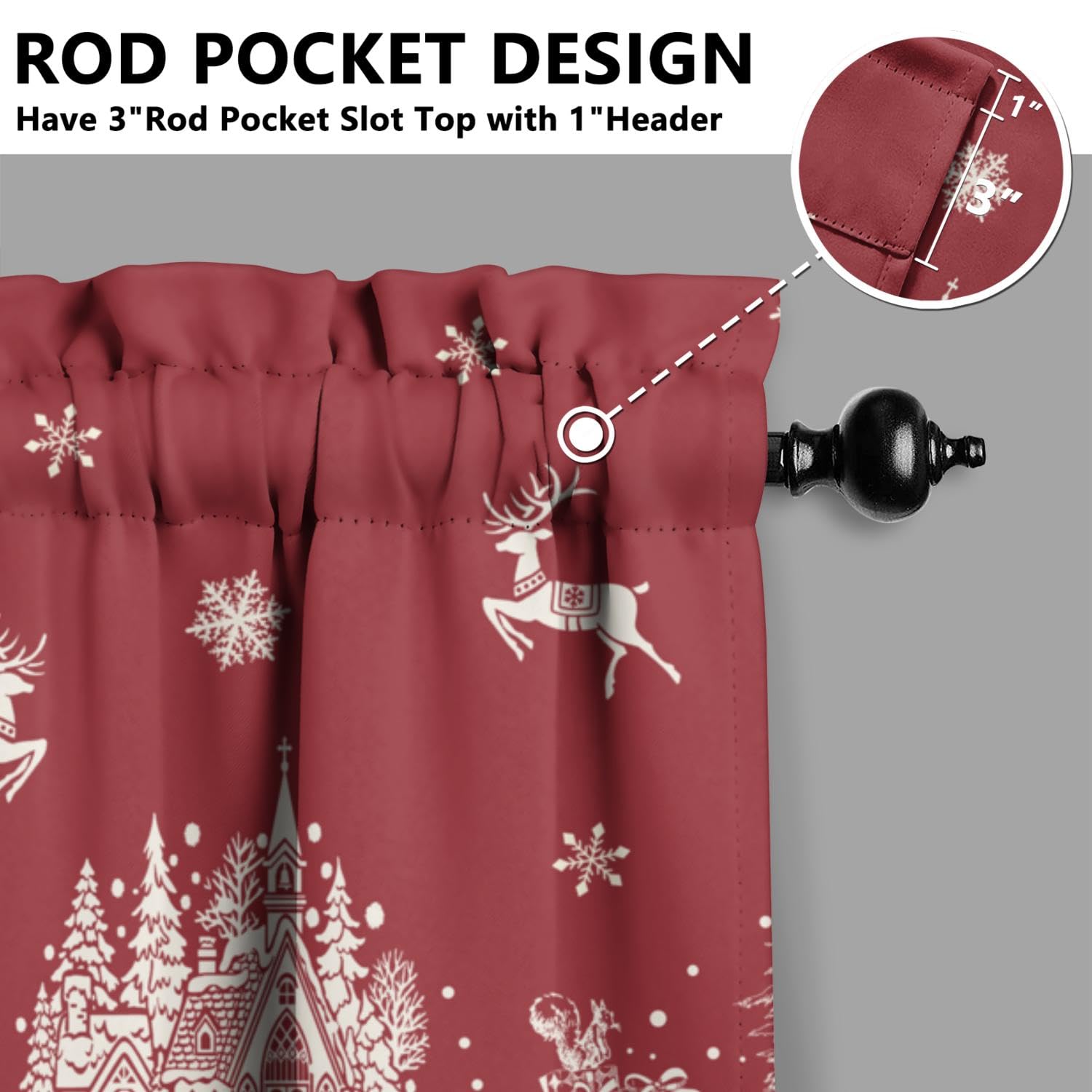 Tende Americane Per Cucina Natalizie Con Fiocchi Di Neve – Set Da 2 (66x91 Cm) + Mantovana - 6
