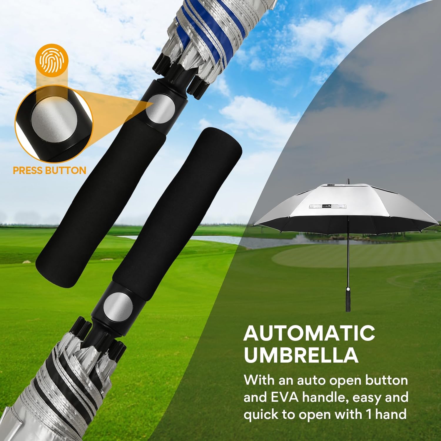 ZOMAKE Large Golf Umbrella UV Potection,51/54/62/68 Inch UV Blocking SPF Umbrellas for Sun Protection Windproof Heavy Duty Vented Double Canopy - Image 5