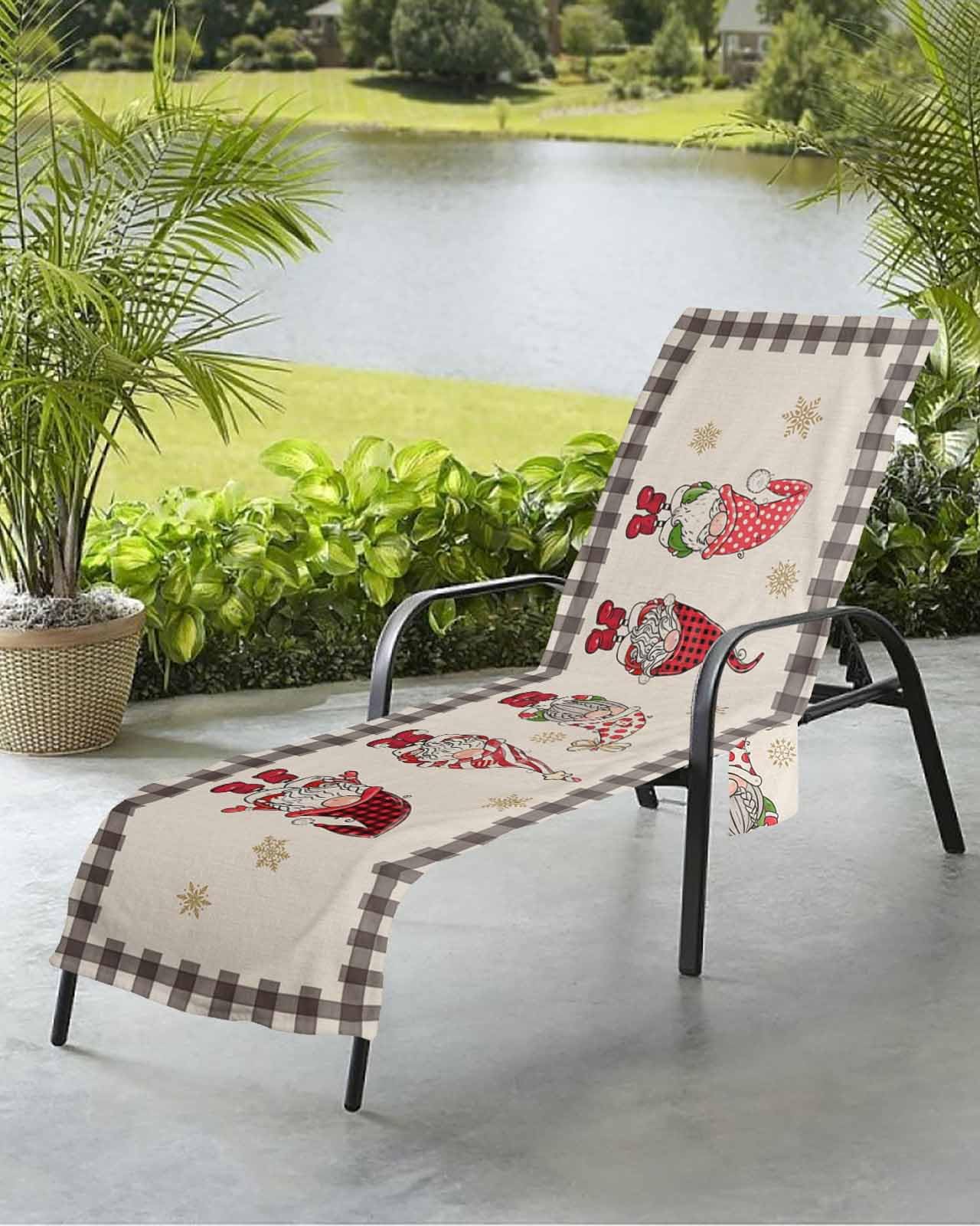 Christmas Beach Chair Towel Covers for Chaise Lounge with Side Pocket, Soft Plush Pool Towels Cover for Patio Sunbathing Outdoor 29''x85'' Xmas Pinr Tree Country Rustic Buffalo Plaid