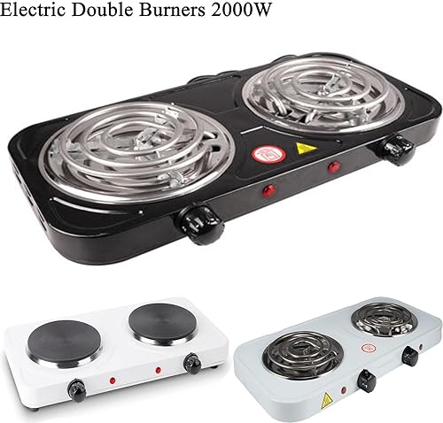 Miniatura 2 de JNTKE Placa caliente, 2000 W, eléctrico de doble quemador portátil, estufa de placa caliente, estufa de encimera de acero inoxidable ligera de 110 V
