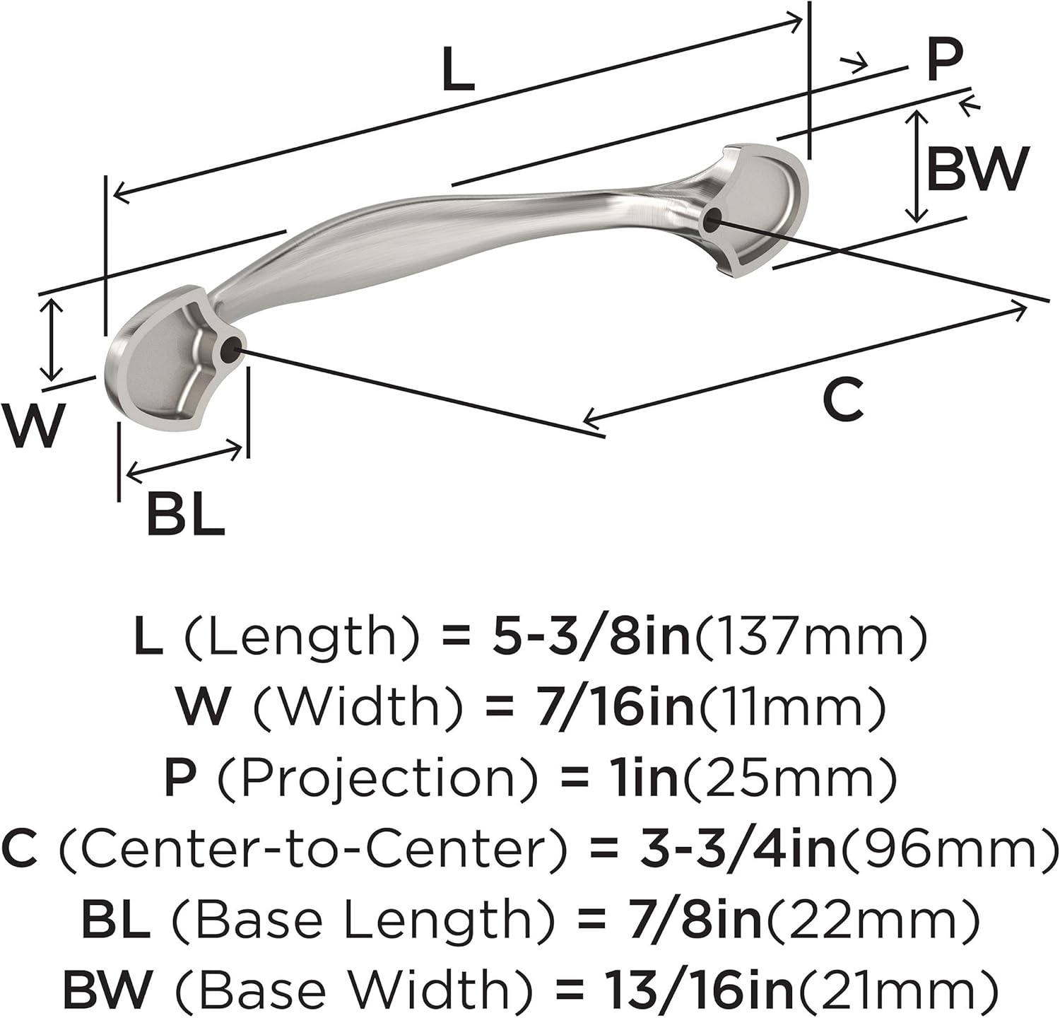 Fairfield 3-3/4 inch (96mm) Center-to-Center Satin Nickel Cabinet Pull - 10 Pack