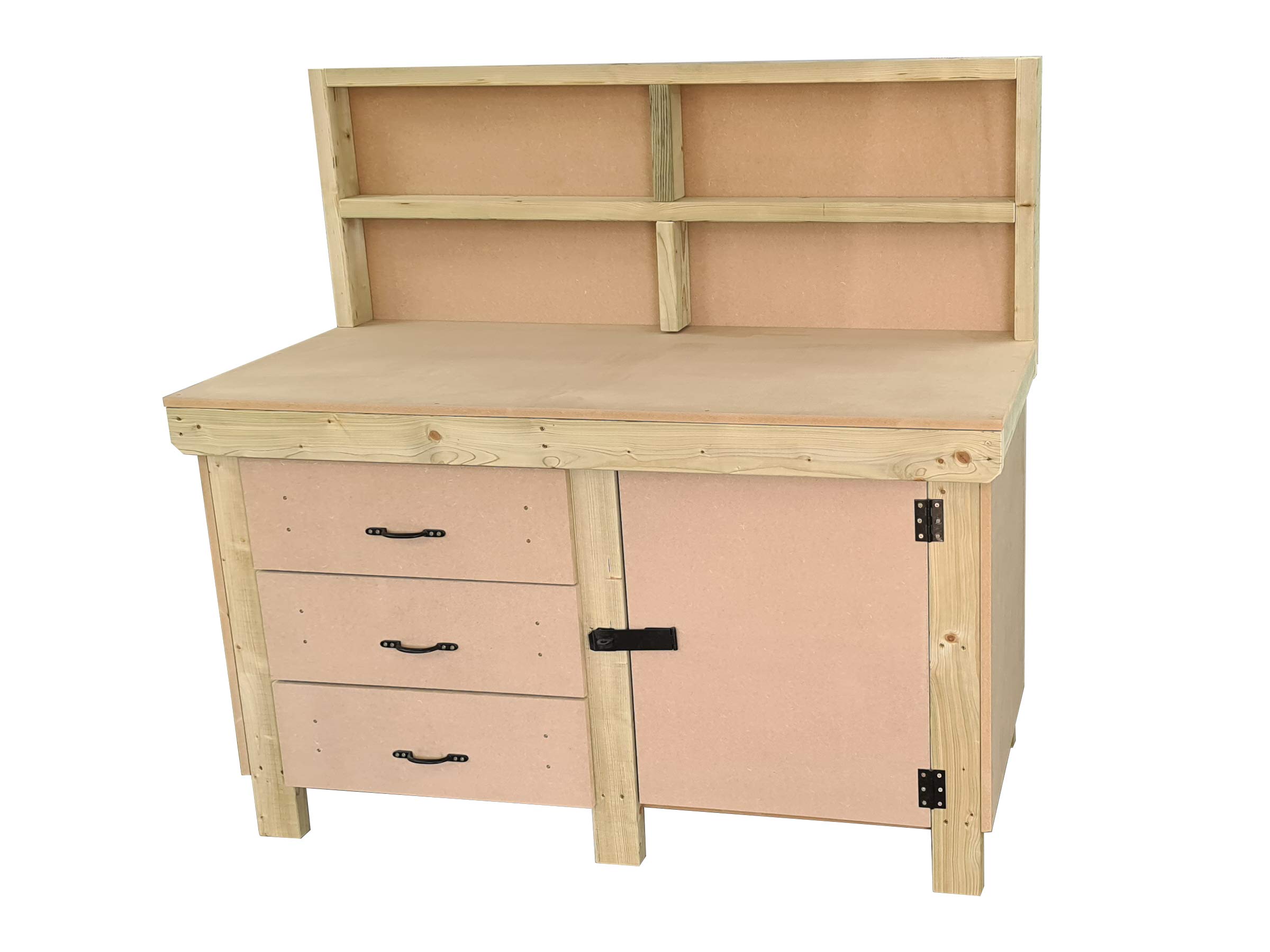 Arbor Garden Solutions Natural Wooden 18Mm Mdf Workbench Tool Cabinet With Lockable Cupboard - With Back Panel (4Ft)