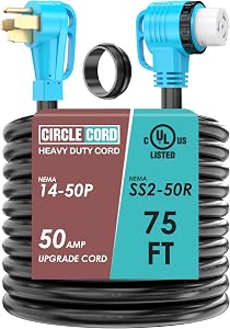 CircleCord UL Listed 50 Amp 75 Feet RV/Generator Cord
