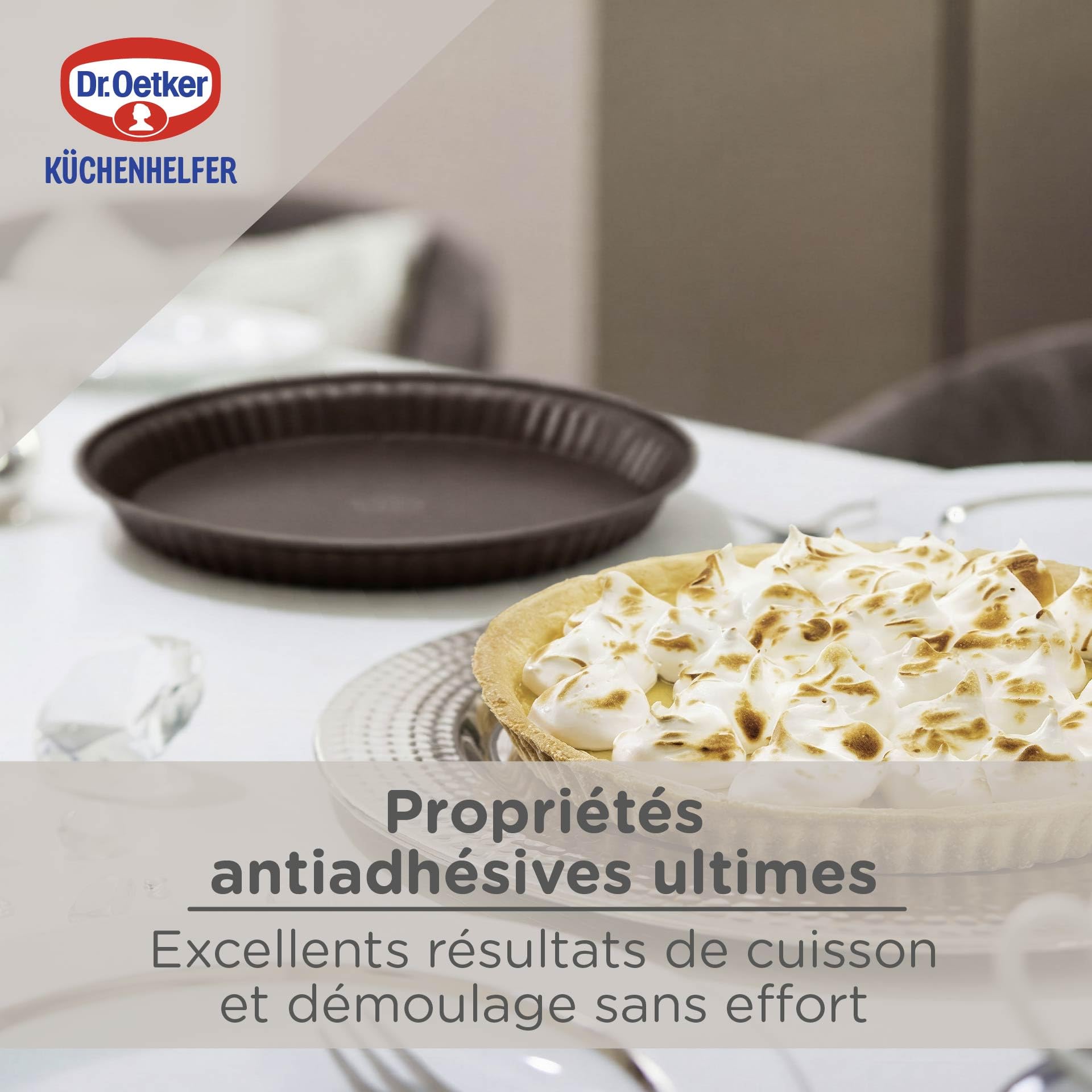 Dr. Oetker Moule à quiche avec fond amovible en émail - Diamètre : 28 cm - Moule à tarte avec revêtement antiadhésif renforcé en céramique - Fond résistant aux coupures et aux rayures - Résistant à la