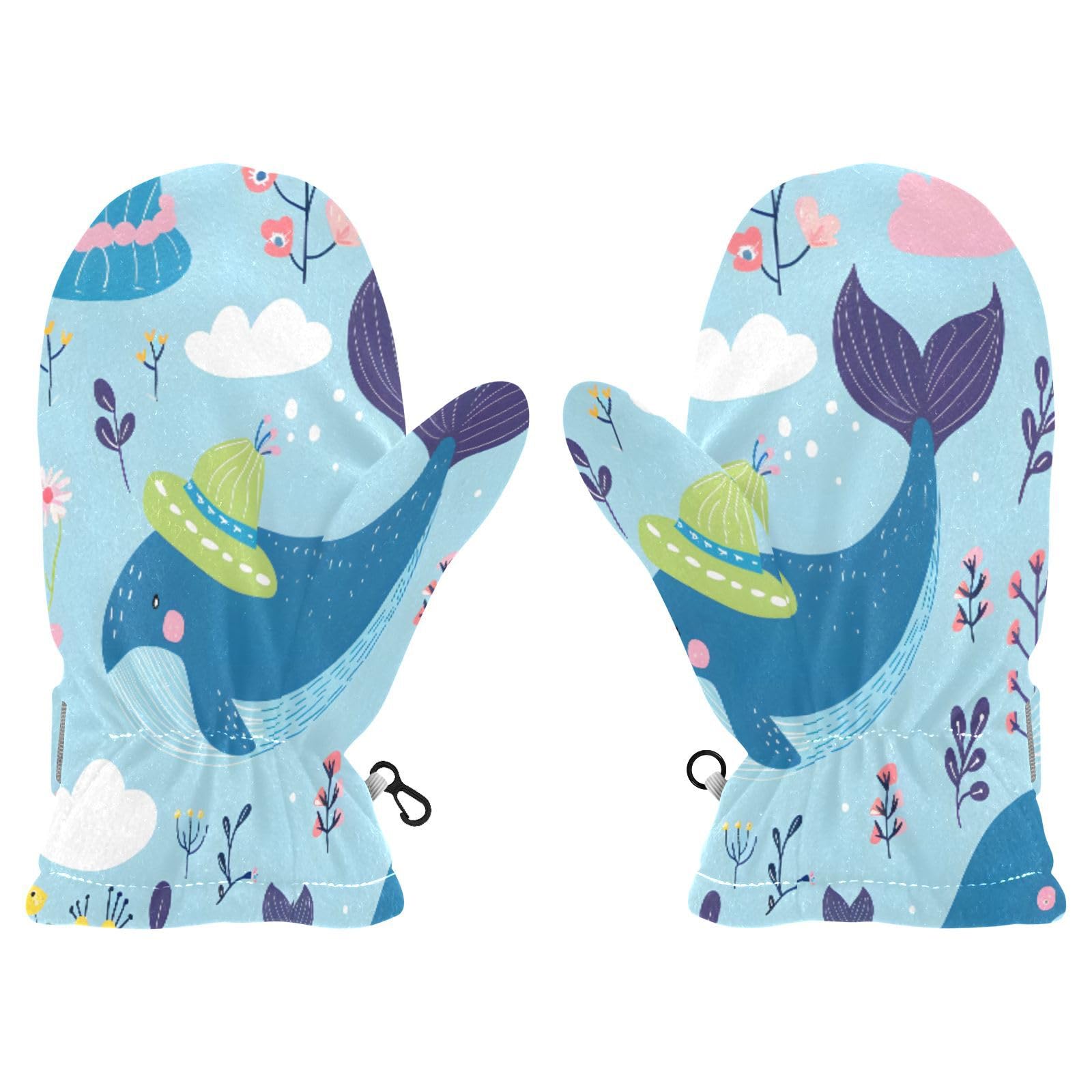 Kid's Winter Gloves Children Warm Gloves Whale Wearing Hat for Boys Girl Age 2-4 Years