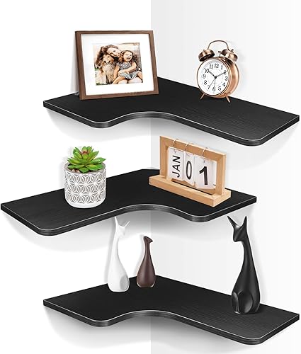 Homode Estantes esquineros montados en la pared, juego de 3 estantes de esquina flotantes con agujero para cable, estante de exhibición colgante de