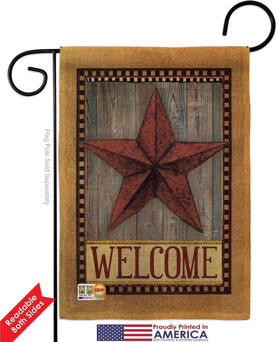Welcome Country Barn Star Burlap Garden Flags Pack Living Primitive Farm Western American Rustic Cowboy Rural Ranch USA Applique Small Decorative Gift Yard House Banner Double-Sided Made In 13 X 18.5