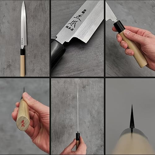 Miniatura 3 de MASAMOTO KS - Cuchillo japonés Yanagiba para sushi con funda de 10.5 pulgadas (HONBAZUKE) fabricado en Japón, cuchillo profesional Sashimi, hoja
