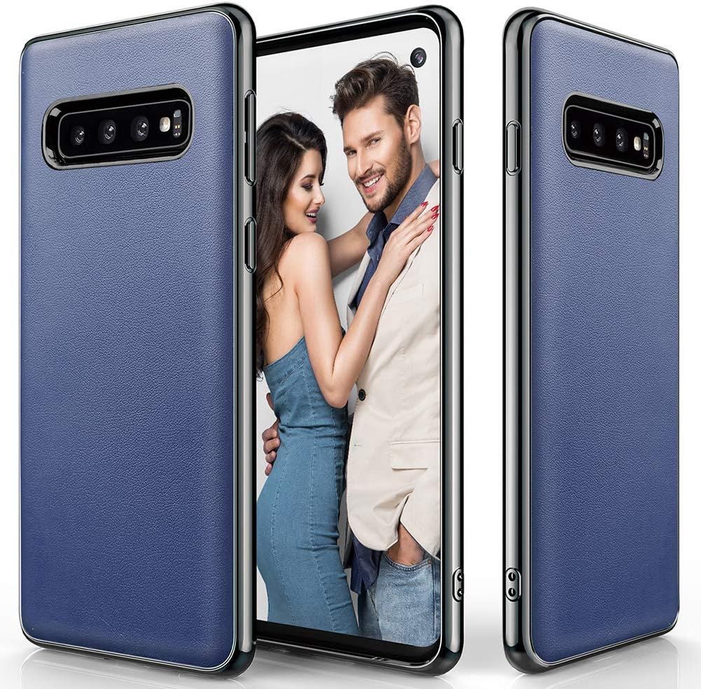 LOHASIC Galaxy S10 Plus Case, Luxury Leather Slim Fit Soft Flexible PU Coated Electroplated Bumper Grip Scratch Resistant Protective Cover Cases for Samsung Galaxy S10 Plus (2019) - Navy Blue