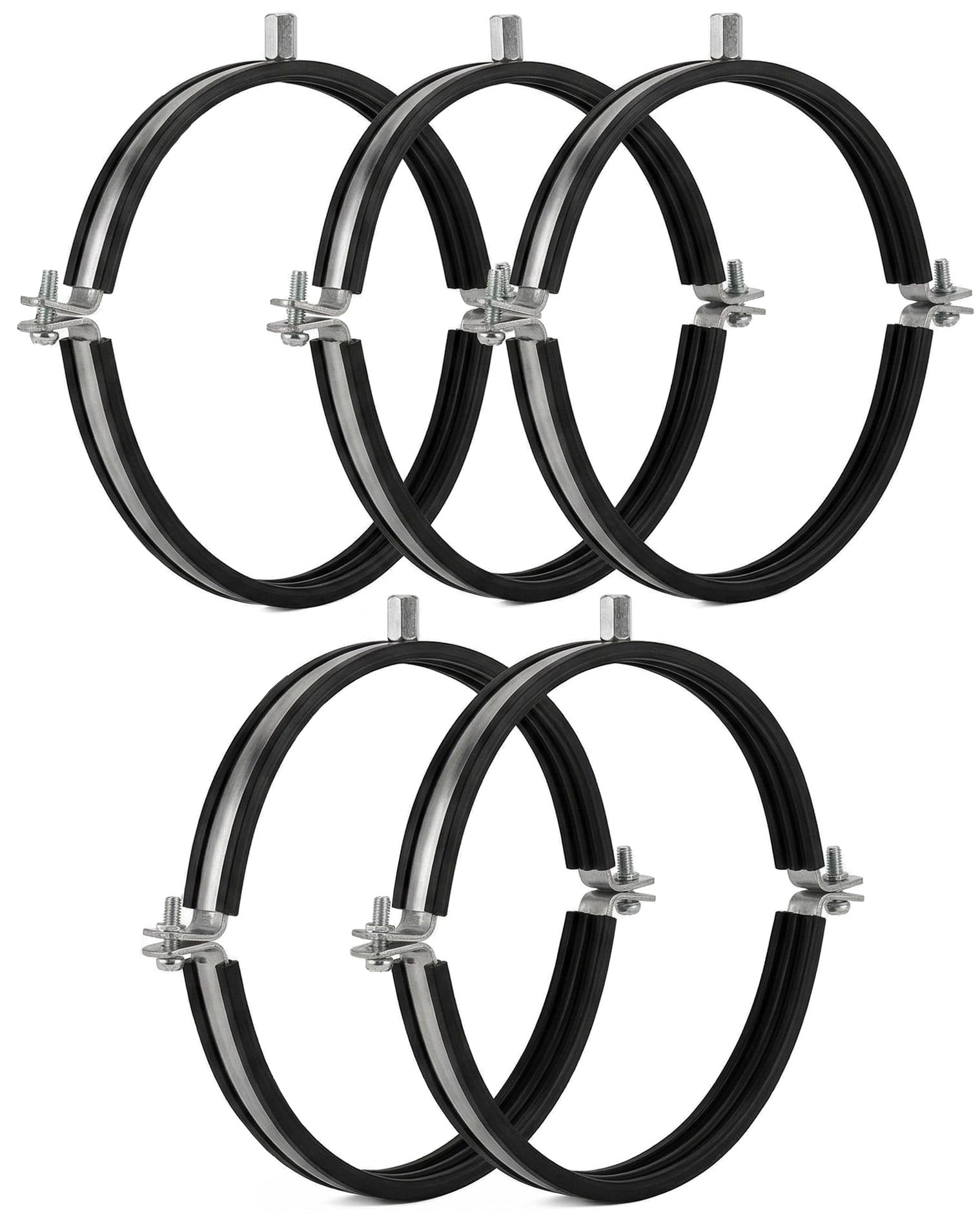5 abrazaderas de conducto de 8 pulgadas con junta de goma, rosca M8/M10, colgador de tubería de acero de 8 pulgadas para conducto en espiral, tubo de ventilación, tubo descendente, soporte de tubería