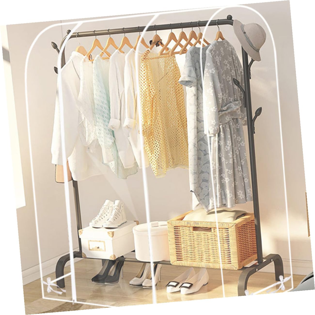 NUOBESTY Copertura Protettiva per Abiti Trasparente in Plastica Leggera per Stand Appendiabiti, Protezione Abbigliamento Semplice per Casa e Armadio 180x50x150 Cm