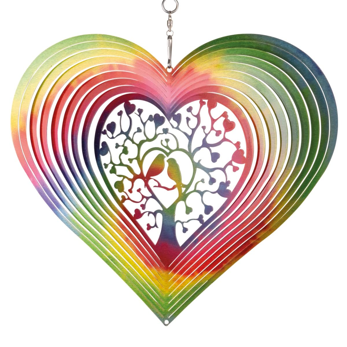 CIM Metal Wind spinner - Rainbow Lovebirds - 200mm - easily spinning wind mobile with brilliant colours - including suspension - attractive room, window and garden decoration