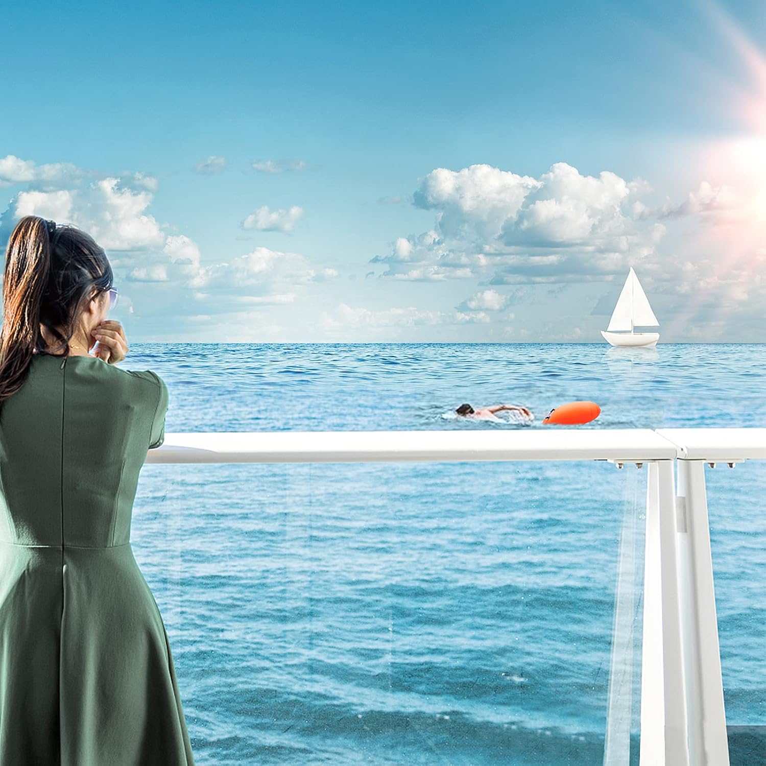 AHUIFT Swim Buoy Dry Bag, High Visibility Safety Swim BuoyPremium Tow