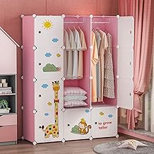 Foldable Plastic Wardrobe for Clothes – 12- Door Baby Cupboard for Clothes Storage, Wardrobe for Kids, Plastic Almirah, Collapsible Wardrobe for Kids Livingroom & Home -Pink-R5
