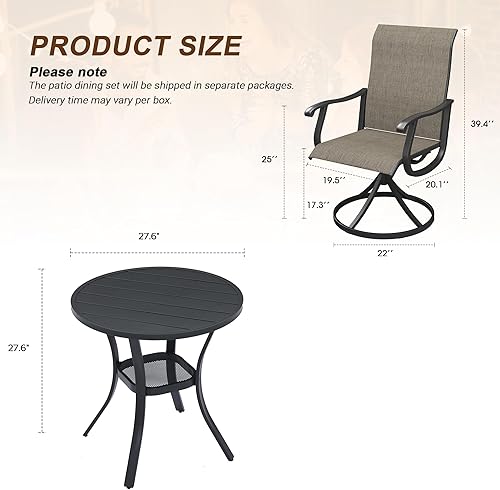 Miniatura 2 de VICLLAX Juego de mesa de bistró para patio de 3 piezas, mesa redonda de metal de 27.6 pulgadas y 2 sillas giratorias de textileno, juego de comedor
