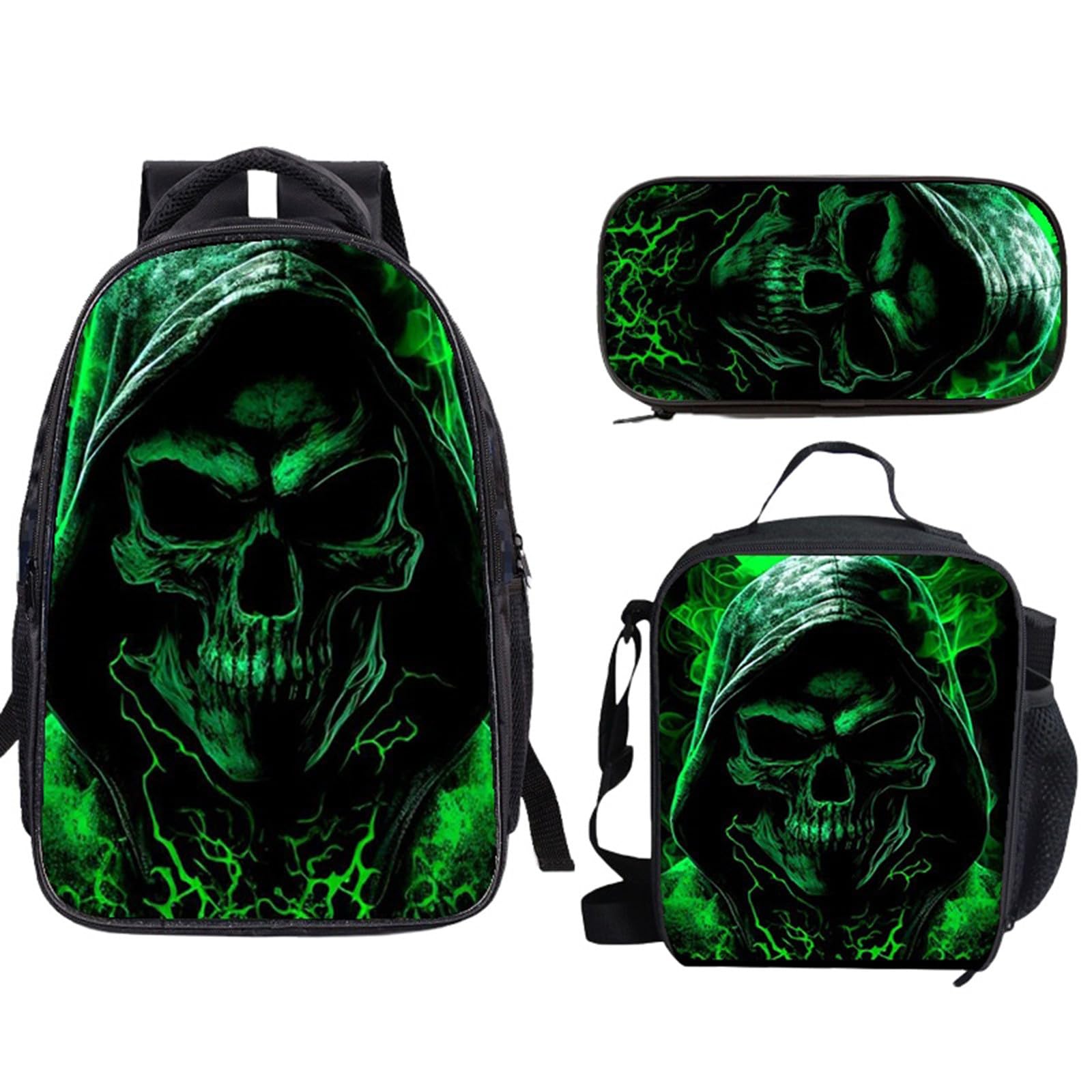 Generisch 3-teiliges Schüler-Rucksack-Set, doppellagige Schultasche mit Mittagessen und Bleistift, leichte, langlebige Büchertasche für Teenager, Jungen und Mädchen (C, 40x30cm)