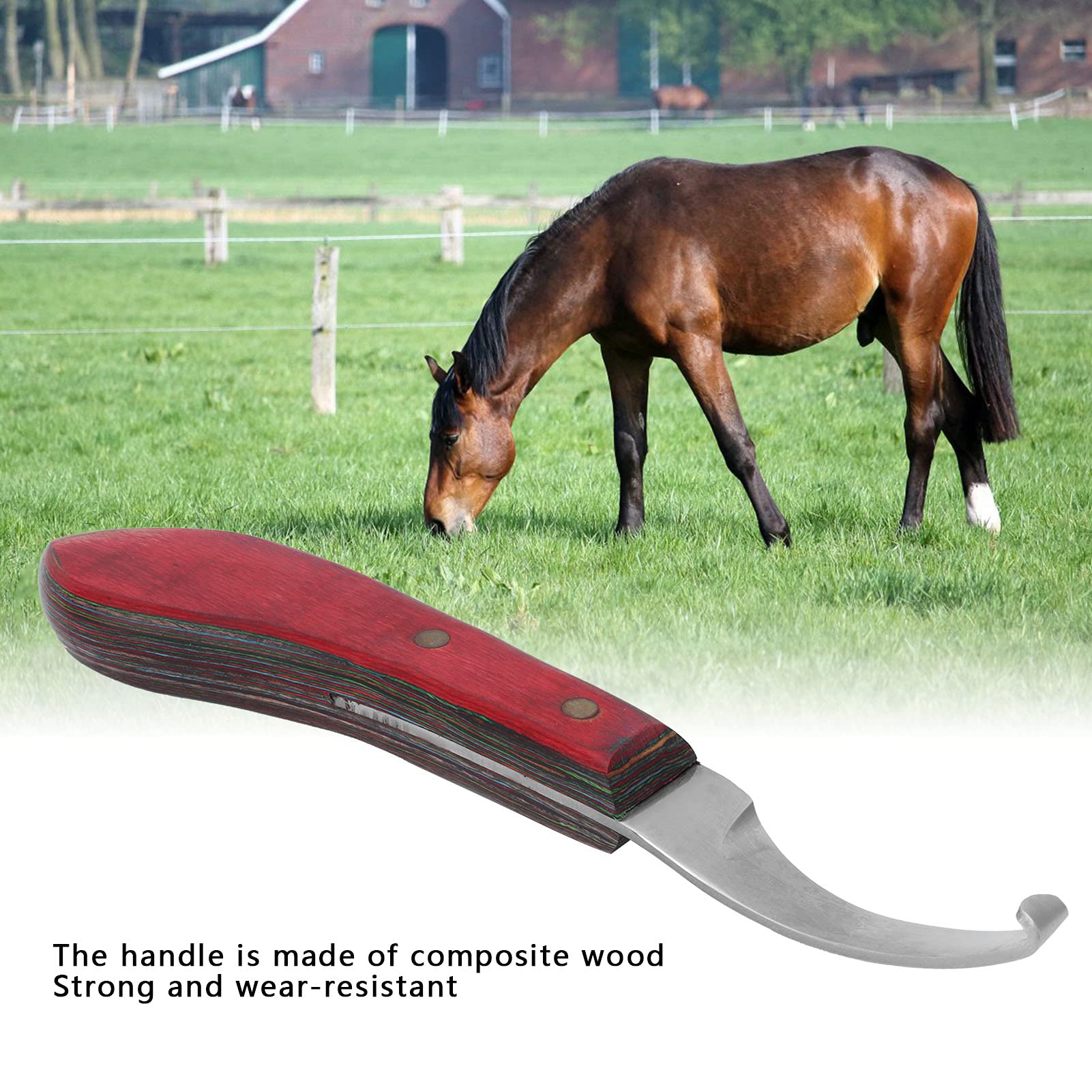 Pilipane Right Handed Curved Hoof Knife with Ergonomic Wooden Handle for Farriers, Efficient Hoof Trimming Tool