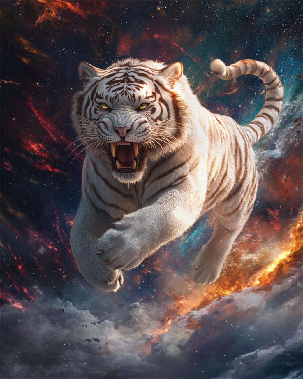 RKFLGEW DIY Seed Bead Embroidery Kits Starry Sky and White Tiger 40x50cm