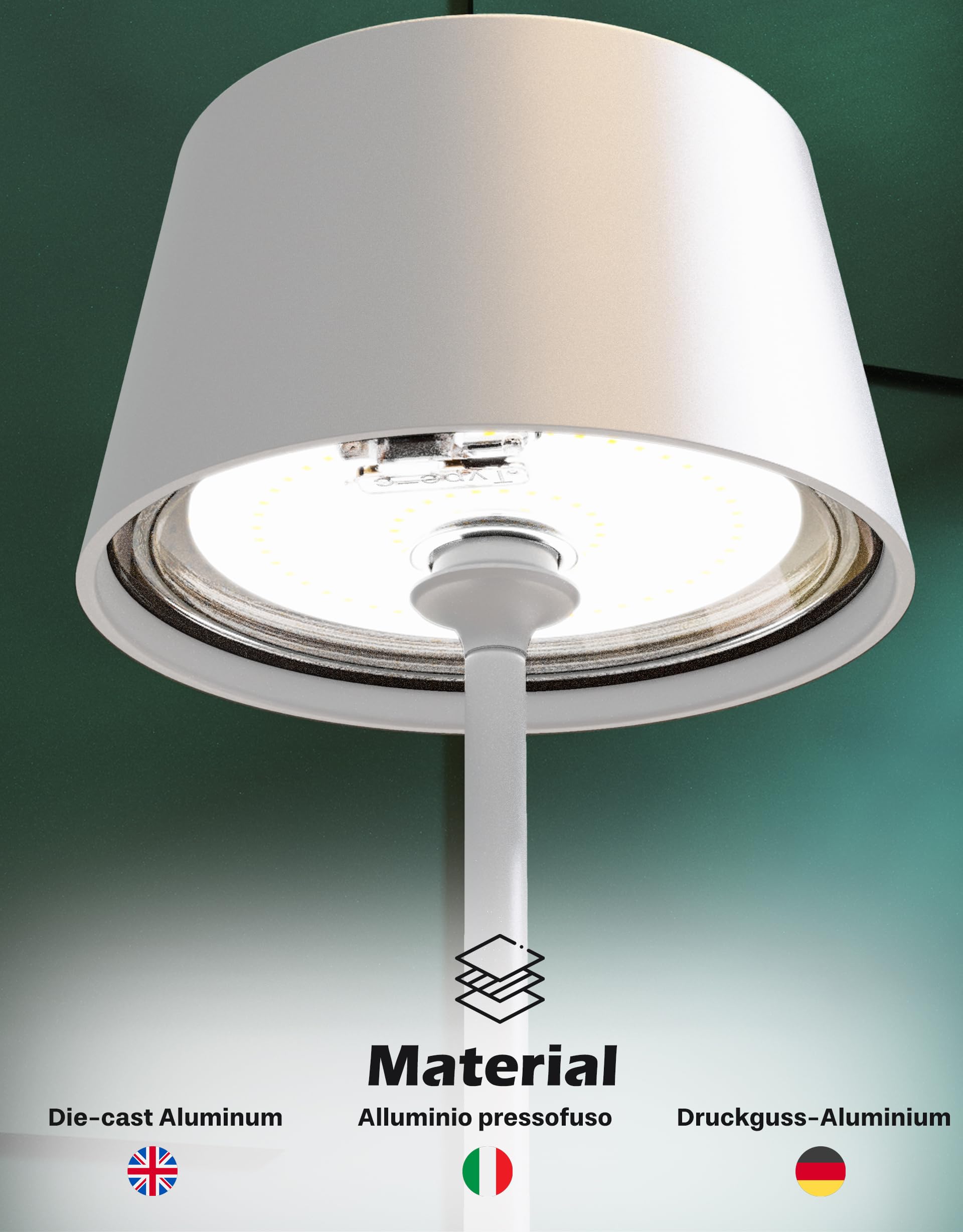 Palmina 842,lampade da tavolo senza fili,lampade da tavolo ricaricabili E Dimmerabile In Alluminio,abat jour senza fili 4400mah,Protezione IP54,luce da tavolo esterno/Interno/Bianco