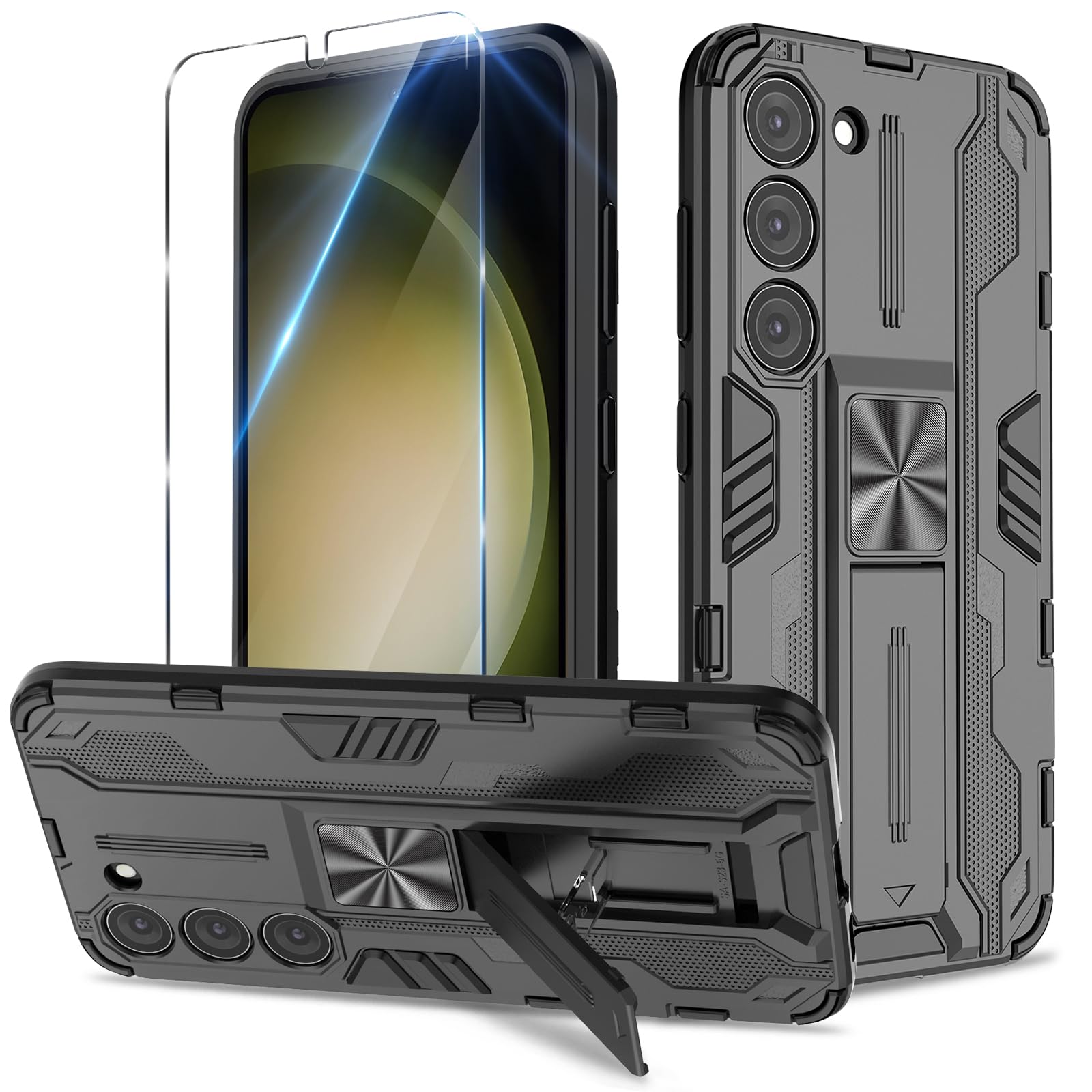 Funda para Samsung Galaxy A13 4G con Cristal Templado Protector Pantalla, Carcasa Antigolpes con Soporte anular metálico, Case Protectora de Grado Militar, Negro — view 136